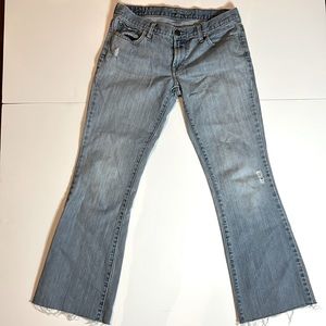 American Eagle blue hipster skinny flare jeans raw hem 6 Long